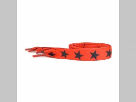 ploché širšie šnúrky do topánok farba červená s motívom čierna hviezda, dĺžka 110cm šírka 1,9cm materiál:100%polyester
